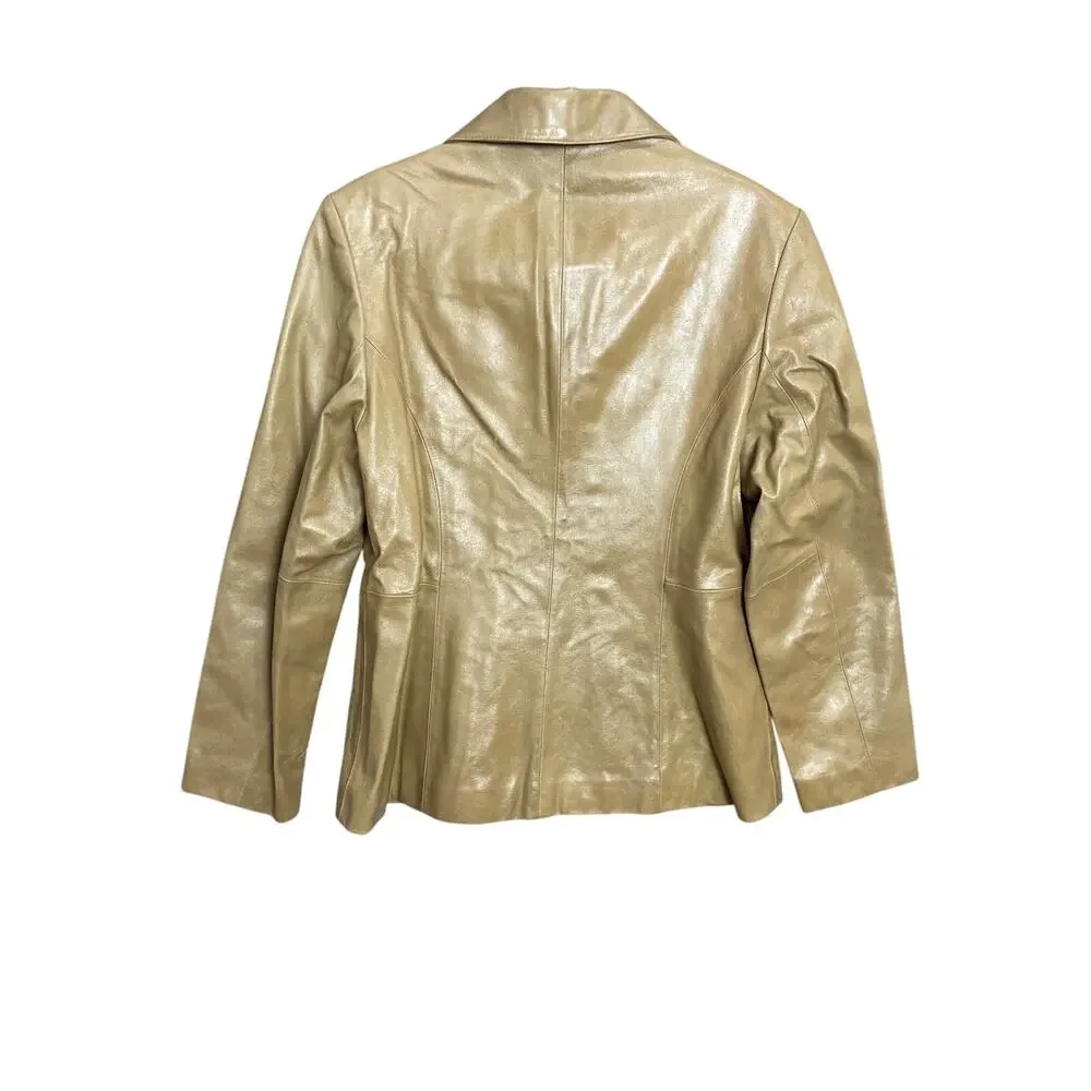 FourteenZero Beige Tan Zip Up Leather Jacket Size Medium Winter Fall Casual Chic
